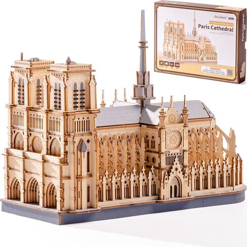 ROBOTIME 3D Wooden Puzzles for Adults, Scale 1: 460 Notre Dame de Paris Building Set, Architecture Wooden Model Kit Creative Gift in Saudi Arabia