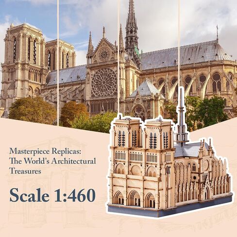 ROBOTIME 3D Wooden Puzzles for Adults, Scale 1: 460 Notre Dame de Paris Building Set, Architecture Wooden Model Kit Creative Gift in Saudi Arabia