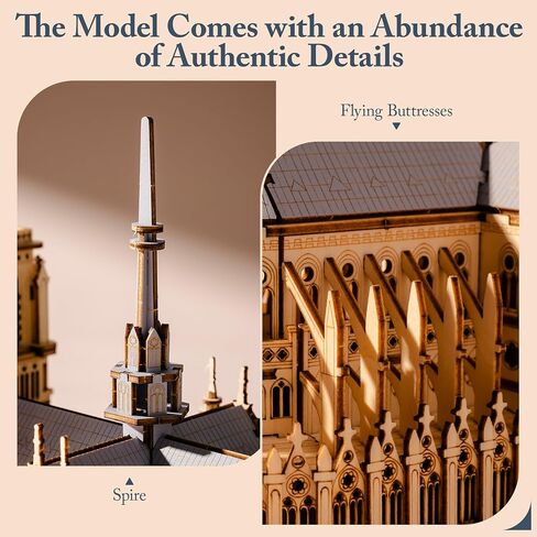 ROBOTIME 3D Wooden Puzzles for Adults, Scale 1: 460 Notre Dame de Paris Building Set, Architecture Wooden Model Kit Creative Gift in Saudi Arabia