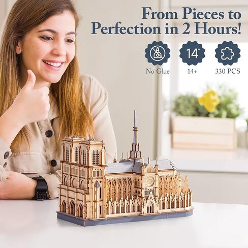 ROBOTIME 3D Wooden Puzzles for Adults, Scale 1: 460 Notre Dame de Paris Building Set, Architecture Wooden Model Kit Creative Gift in Saudi Arabia