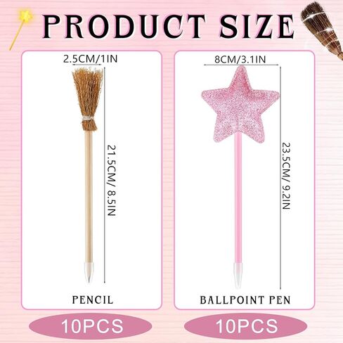 Geyoga 20 Pack Witch and Princess Pens Party Favors Green Witch Broom و Pink Star Pens for Wizard تحت عنوان Supplies عيد ميلاد هدايا الهالوين لوازم Goodie Bag Fillers (خطوط خضراء) in Saudi Arabia