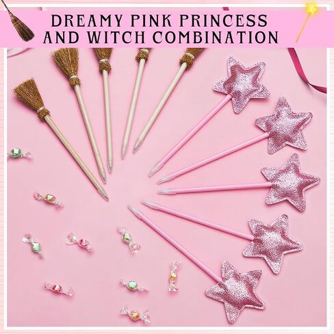 Geyoga 20 Pack Witch and Princess Pens Party Favors Green Witch Broom و Pink Star Pens for Wizard تحت عنوان Supplies عيد ميلاد هدايا الهالوين لوازم Goodie Bag Fillers (خطوط خضراء) in Saudi Arabia