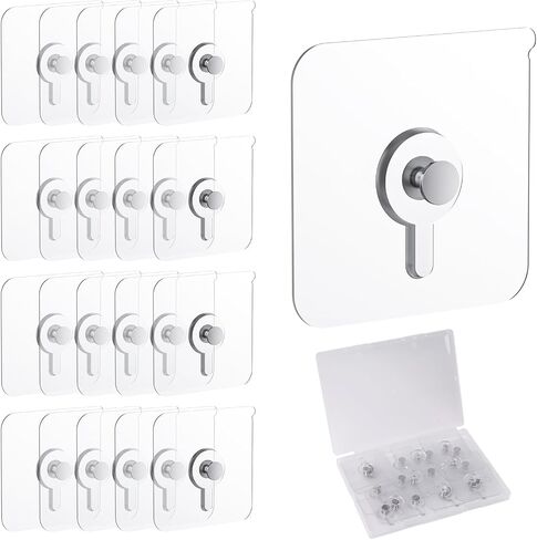 20 Pcs Adhesive Picture Hooks, 30 Ibs Load Heavy Duty Self Adhesive Wall Hooks for Hanging, Waterproof Picture Hangers Without Nails for Bathroom Kitchen, Transparent Sticky Hooks for Frames in Kuwait