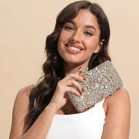Boutique De FGG Women Flower Evening Bags Crystal Clutch Wedding Handbag and Purse Bridal Party Dinner Minaudiere Bag in Kuwait