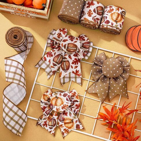 anydesign Fall Ribbon 24 Yards Super Football Bowl Wired Edge Ribbon Autumn Leaves Autumn Fabric Fabron Ribbon for Wreat in Saudi Arabia