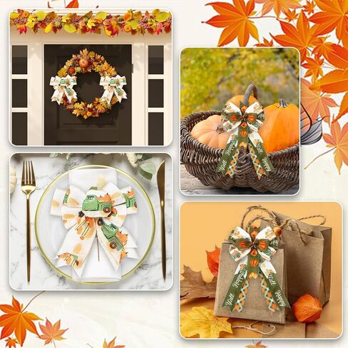 Whaline 4 Rolls Fall Fall Edge Ribbon 24 ياردة 2.5 بوصة أخضر خريف الشاحنة القرع بزخرفة لقوس القوس الزهور غلاف المزرعة in Saudi Arabia