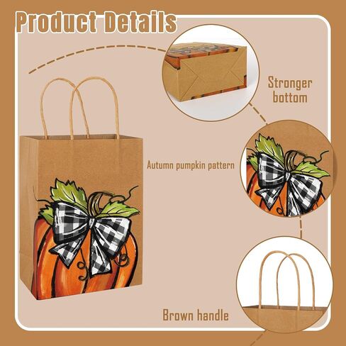 Jarthenaamcs 24pc Fall Kraft Paper Gift - حقائب اليقطين مع مقابض لحصاد الخريف ، عيد ميلاد ، استحمام الطفل ، حفل عيد الشكر. in Saudi Arabia