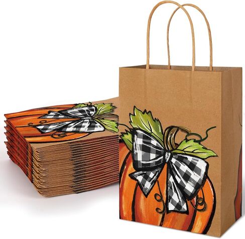 Jarthenaamcs 24pc Fall Kraft Paper Gift - حقائب اليقطين مع مقابض لحصاد الخريف ، عيد ميلاد ، استحمام الطفل ، حفل عيد الشكر. in Saudi Arabia