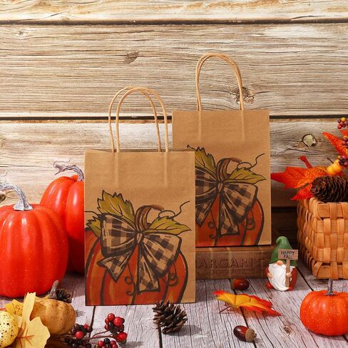 Jarthenaamcs 24pc Fall Kraft Paper Gift - حقائب اليقطين مع مقابض لحصاد الخريف ، عيد ميلاد ، استحمام الطفل ، حفل عيد الشكر. in Saudi Arabia