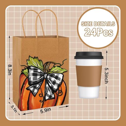 Jarthenaamcs 24pc Fall Kraft Paper Gift - حقائب اليقطين مع مقابض لحصاد الخريف ، عيد ميلاد ، استحمام الطفل ، حفل عيد الشكر. in Saudi Arabia