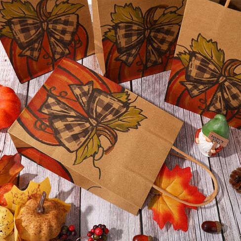 Jarthenaamcs 24pc Fall Kraft Paper Gift - حقائب اليقطين مع مقابض لحصاد الخريف ، عيد ميلاد ، استحمام الطفل ، حفل عيد الشكر. in Saudi Arabia