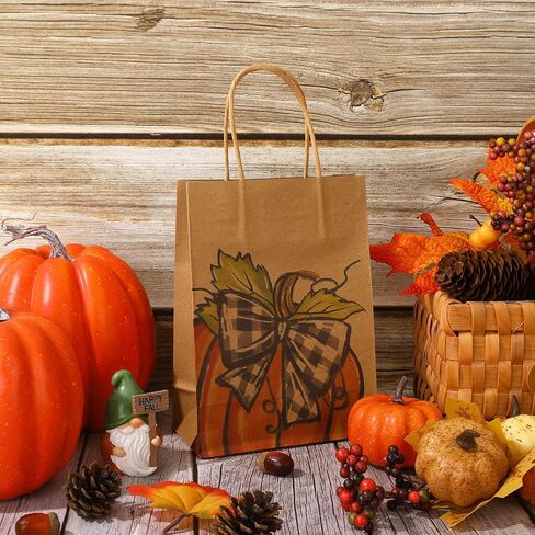 Jarthenaamcs 24pc Fall Kraft Paper Gift - حقائب اليقطين مع مقابض لحصاد الخريف ، عيد ميلاد ، استحمام الطفل ، حفل عيد الشكر. in Saudi Arabia