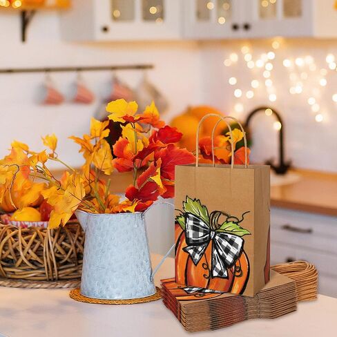 Jarthenaamcs 24pc Fall Kraft Paper Gift - حقائب اليقطين مع مقابض لحصاد الخريف ، عيد ميلاد ، استحمام الطفل ، حفل عيد الشكر. in Saudi Arabia