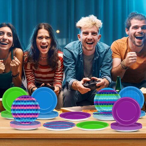 48PCS Video Game Birthday Party Supplies Video Gaming Paper Plates 7" Dinnerware Dessert Plates Llama Game On Party Decorations Gamer Level Up Table Decor for Teenager Kids Boys Birthday Favor in Saudi Arabia