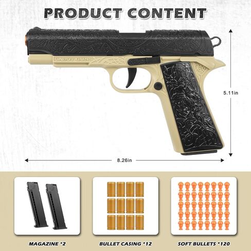 لعبة Gun ، 1911 لعبة نصف أوتتو مسدس مسدس للأولاد ، قذيفة فارغة تخرج مسدس لعبة مع 120 رصاصة ناعمة ، نموذج لعبة السلاح الواقعية ، مسدس لعبة بلاستيكية للأطفال لمدة 8+ (الذهب) in Saudi Arabia