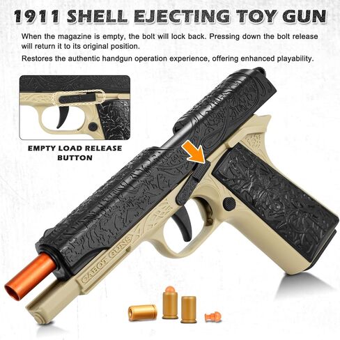 لعبة Gun ، 1911 لعبة نصف أوتتو مسدس مسدس للأولاد ، قذيفة فارغة تخرج مسدس لعبة مع 120 رصاصة ناعمة ، نموذج لعبة السلاح الواقعية ، مسدس لعبة بلاستيكية للأطفال لمدة 8+ (الذهب) in Saudi Arabia