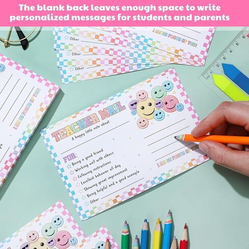 Eersida 200 Pcs Smile Face Teacher Mail Notes Cards to Parents Classroom Good Behavior Happy Mail 4 x 6'' Incentive Motivational Cards to Send Home for Preschool Kindergarten Elementary School in Saudi Arabia