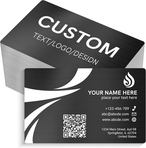 Custom Metal Business Cards, 30-500 Double-sided Engrave Business Cards Customizable, 0.45mm Aluminum Business Card Blanks with Logo/Text, Custom Metal Card with Business Card Holder Available in Saudi Arabia