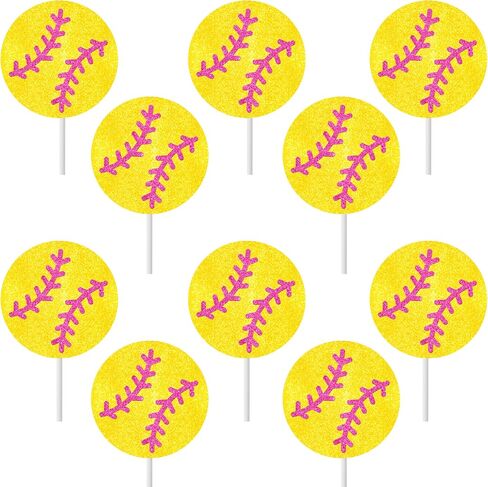 Softball Theme Cupcake Toppers 24pcs Glitter Softball Cupcake Toppers Softball Party Decoration for Girls Softball Birthday Party Baby Shower Decoration Supplies in Saudi Arabia