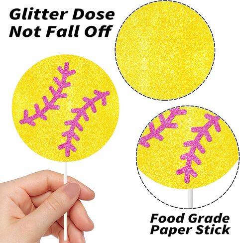 Softball Theme Cupcake Toppers 24pcs Glitter Softball Cupcake Toppers Softball Party Decoration for Girls Softball Birthday Party Baby Shower Decoration Supplies in Saudi Arabia