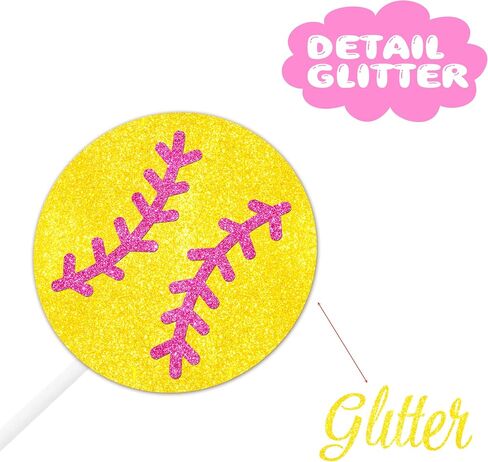 Softball Theme Cupcake Toppers 24pcs Glitter Softball Cupcake Toppers Softball Party Decoration for Girls Softball Birthday Party Baby Shower Decoration Supplies in Saudi Arabia