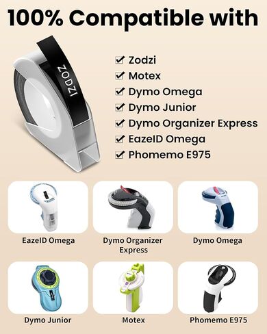 Zodzi Embossing Label Tapes Replacement for Dymo Label Maker Refills, 3/8 Inch 3D Plastic Label Maker Tape for Dymo Organizer Xpress Tape 1540 1550 1570 Office Mate II 12965 12966 Embossed Labels in Kuwait