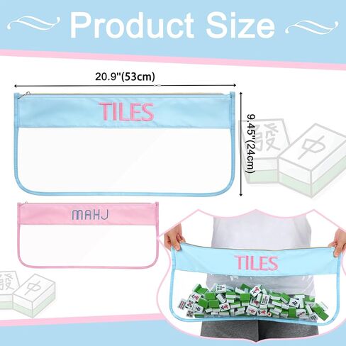 2 PCS فارغة Mahjong Tile Bag 20.9 × 9.45 بوصة أمريكية PVC Clear Mahjong Case Size 166 BASE SHIPPERED STORAGE STORAGE BACK RACK FOR Game Lover Gift Travel ، Case Only (Blue ، Pink) in Saudi Arabia