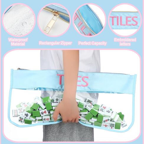 2 PCS فارغة Mahjong Tile Bag 20.9 × 9.45 بوصة أمريكية PVC Clear Mahjong Case Size 166 BASE SHIPPERED STORAGE STORAGE BACK RACK FOR Game Lover Gift Travel ، Case Only (Blue ، Pink) in Saudi Arabia
