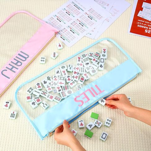 2 PCS فارغة Mahjong Tile Bag 20.9 × 9.45 بوصة أمريكية PVC Clear Mahjong Case Size 166 BASE SHIPPERED STORAGE STORAGE BACK RACK FOR Game Lover Gift Travel ، Case Only (Blue ، Pink) in Saudi Arabia