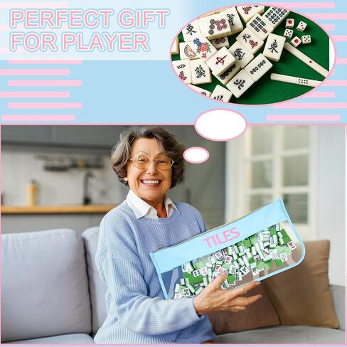 2 PCS فارغة Mahjong Tile Bag 20.9 × 9.45 بوصة أمريكية PVC Clear Mahjong Case Size 166 BASE SHIPPERED STORAGE STORAGE BACK RACK FOR Game Lover Gift Travel ، Case Only (Blue ، Pink) in Saudi Arabia