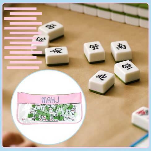 2 PCS فارغة Mahjong Tile Bag 20.9 × 9.45 بوصة أمريكية PVC Clear Mahjong Case Size 166 BASE SHIPPERED STORAGE STORAGE BACK RACK FOR Game Lover Gift Travel ، Case Only (Blue ، Pink) in Saudi Arabia