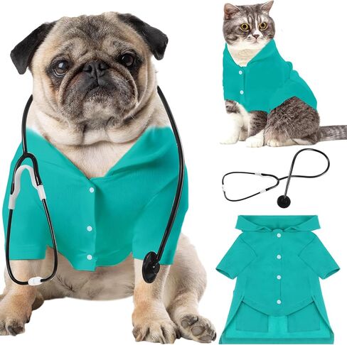 Dog Cat Halloween Doctor Surgeon Nurse Costumes Pet Doctor Clothes with Stethoscope Puppy Cosplay Party Apparel Outfits for Halloween Dogs Cats Holiday Uniform Cosplay Dress Up(White,XL) in Saudi Arabia