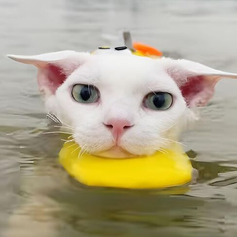 Cat Water Life Jacket for Cats, Cat Swimming Safety Vest, Adjustable Ripstop, Superior Buoyancy & Rescue Handle, Fits Chest 16.9–22", Neck 12.2–16.1", for Cats 11–22 lbs,Yellow in Saudi Arabia