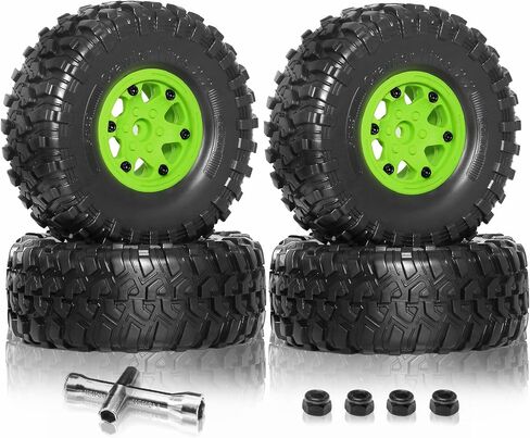 2.2 Beadlock Wheels and Tires （4Pcs），Plastic wheels with lightweight design，All terrain tires.for 1:10 RC Rock Crawler Axial SCX10 Canyon Trail 105Rims TRX4 TRX6#8174 (black) in Saudi Arabia