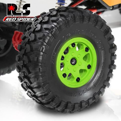 2.2 Beadlock Wheels and Tires （4Pcs），Plastic wheels with lightweight design，All terrain tires.for 1:10 RC Rock Crawler Axial SCX10 Canyon Trail 105Rims TRX4 TRX6#8174 (black) in Saudi Arabia