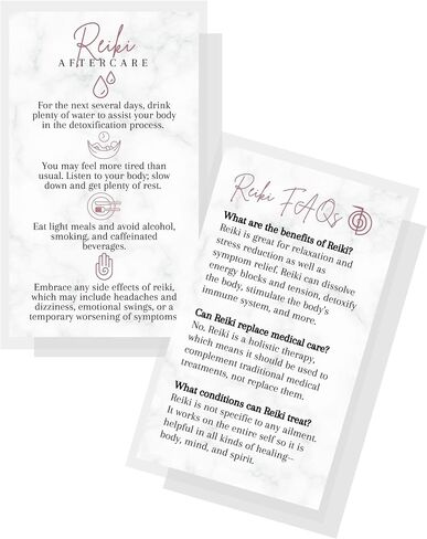 Reiki Aftercare و Faq Client Client | 50 حزمة | 2 × 3.5 "بطاقات عمل للممارسين لإعطاء بعد جلسة الرخام الوردي الوفاة صد الروحي شقرا العلاج ما يمكن توقعه من ريكي in Saudi Arabia