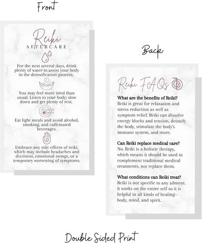 Reiki Aftercare و Faq Client Client | 50 حزمة | 2 × 3.5 "بطاقات عمل للممارسين لإعطاء بعد جلسة الرخام الوردي الوفاة صد الروحي شقرا العلاج ما يمكن توقعه من ريكي in Saudi Arabia