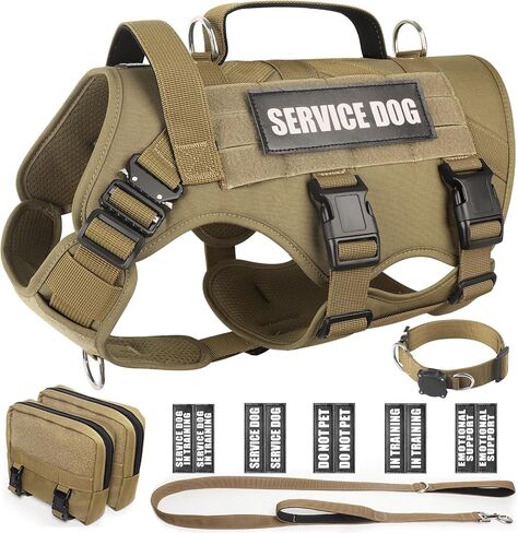 Winsee Tactical Dog Harness مع مقود الكلاب ، طوق الكلاب ، خدمة العمل Molle مع 10 بقع الحيوانات الأليفة للكلب الكبير ، لا تسخير عسكري السحب وحقيبة الظهر مع Airtag Holdler in Kuwait