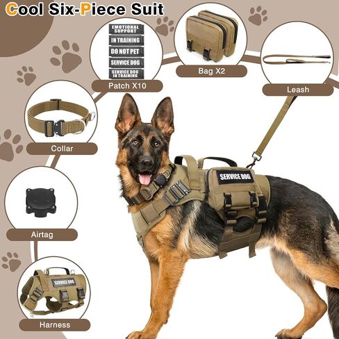 Winsee Tactical Dog Harness مع مقود الكلاب ، طوق الكلاب ، خدمة العمل Molle مع 10 بقع الحيوانات الأليفة للكلب الكبير ، لا تسخير عسكري السحب وحقيبة الظهر مع Airtag Holdler in Kuwait