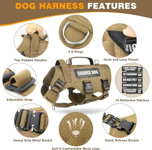Winsee Tactical Dog Harness مع مقود الكلاب ، طوق الكلاب ، خدمة العمل Molle مع 10 بقع الحيوانات الأليفة للكلب الكبير ، لا تسخير عسكري السحب وحقيبة الظهر مع Airtag Holdler in Kuwait