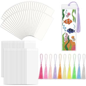 50 Sets Bookmark Making Kit, with 50 Clear Bookmark Sleeves, 50 Colorful Tassels, 60 Kraft Paper Blank Bookmarks, DIY Bookmarks for Party, Decoration, Teaching or Record Reading Experience in Saudi Arabia
