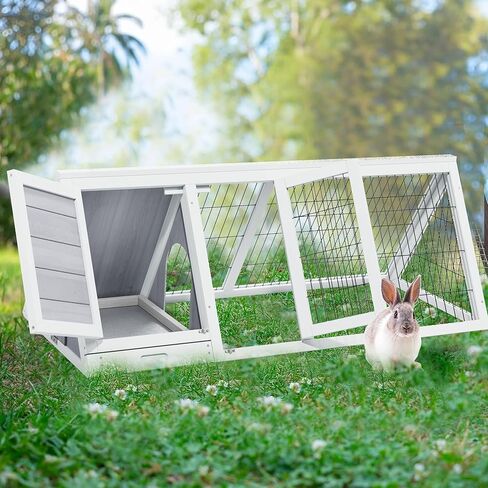 أرنب خشبي يركض قفصًا داخليًا ، وأرنب أوماني أونباني منزل في الهواء الطلق ، قفص أرنب صغير مع سياج الأسلاك التهوية للأرانب الجرو (رمادي) in Kuwait