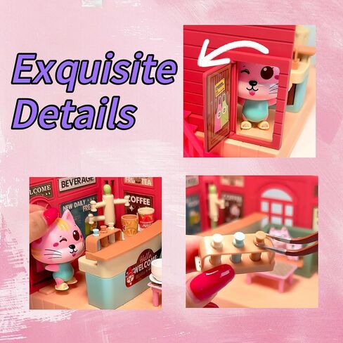 Koko's Cat Town Diy Miniature House Kit ، مجموعة مباني بيع كعكة البيت الصغيرة ، Dollhouse لـ 3 وما فوق ، مجموعة Building Dollhous in Saudi Arabia