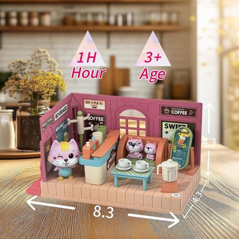 Koko's Cat Town Diy Miniature House Kit ، مجموعة مباني بيع كعكة البيت الصغيرة ، Dollhouse لـ 3 وما فوق ، مجموعة Building Dollhous in Saudi Arabia