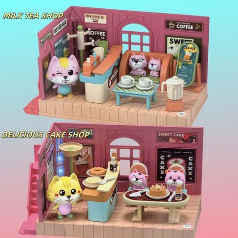 Koko's Cat Town Diy Miniature House Kit ، مجموعة مباني بيع كعكة البيت الصغيرة ، Dollhouse لـ 3 وما فوق ، مجموعة Building Dollhous in Saudi Arabia