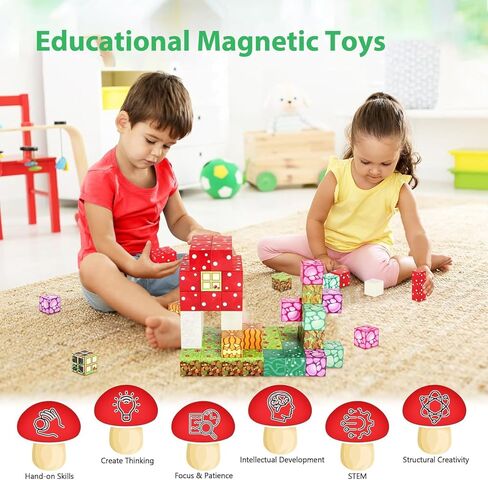 Kid Odyssey Magnetic Blocks - Magnetic Building Toys, Build My Magic Mushroom World Set with STEM Magnet Blocks, Creative and Imaginative Playset for Kids in Kuwait