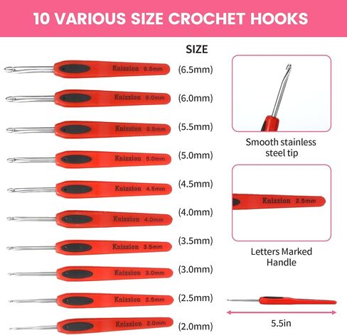 41 PCS Crochet Hooks مجموعة ، 14Size （2.0-6.5 مم） خطافات الكروشيه الفولاذ المقاوم للصدأ مع مقابض مريحة مع حالة تخزين ， مثالية للمبتدئين والمهنيين ، مجموعة الكروشيه متينة لجميع مشاريع الغزل in Saudi Arabia