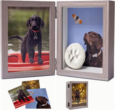5x7 Pet Memorial Picture Frame Shadow Box for Dogs and Cats Frame Keepsake for 3 Photos Pet Paw Print Display Shadow Box with Double Hinges and Glass Front Memorial Gifts for Dog Lovers in Kuwait