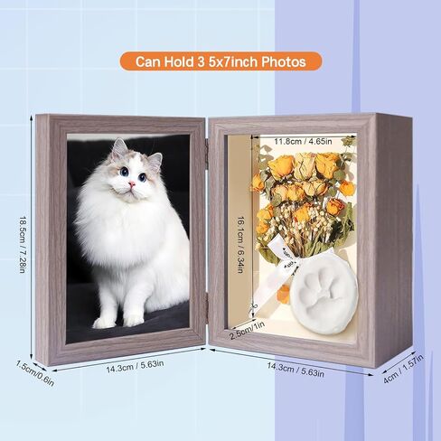 5x7 Pet Memorial Picture Frame Shadow Box for Dogs and Cats Frame Keepsake for 3 Photos Pet Paw Print Display Shadow Box with Double Hinges and Glass Front Memorial Gifts for Dog Lovers in Kuwait