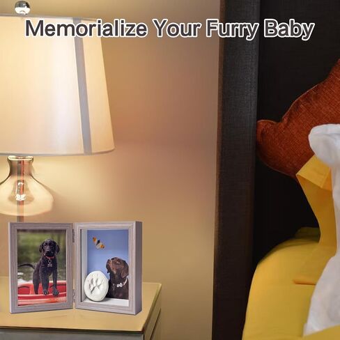 5x7 Pet Memorial Picture Frame Shadow Box for Dogs and Cats Frame Keepsake for 3 Photos Pet Paw Print Display Shadow Box with Double Hinges and Glass Front Memorial Gifts for Dog Lovers in Kuwait